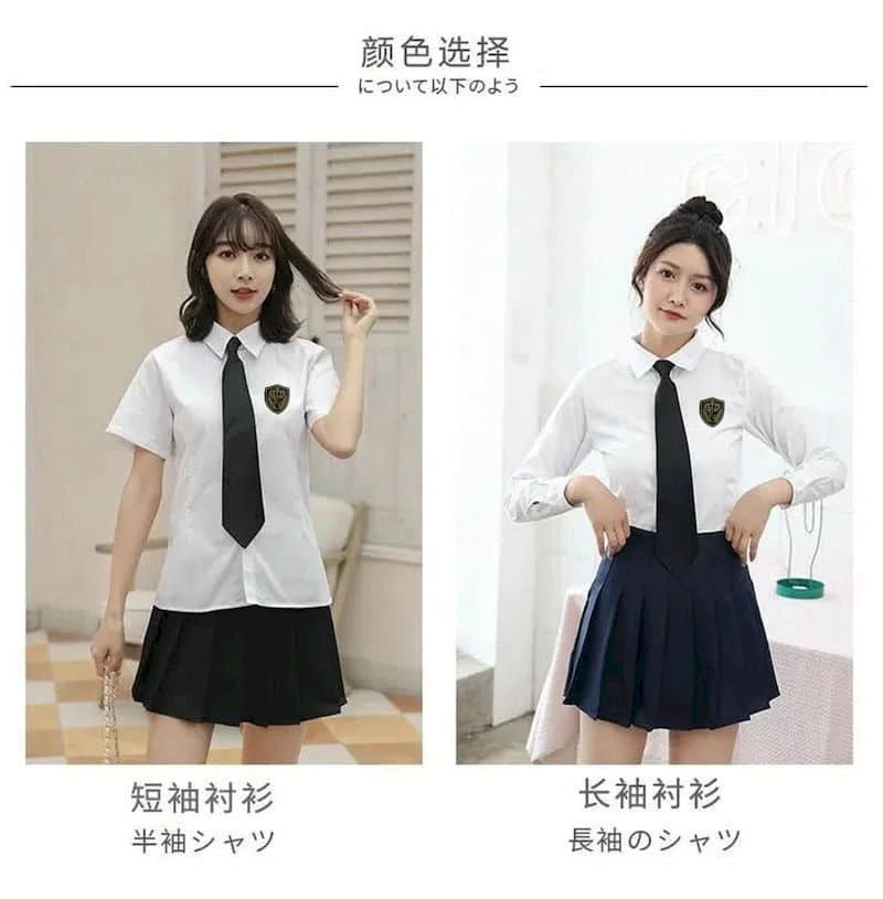 School Girl Uniform Two-piece College Style Pleated Skirt Suits Women's Suits Summer Loose Shirt Female Student Korean Uniform