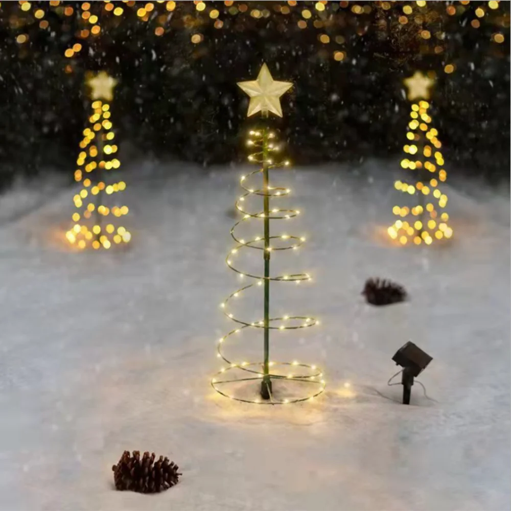 Solar Christmas Tree Lights Festive Dress Up Scene Layout Outdoor Garden Windproof IP65 Star Lights Decorative Lights