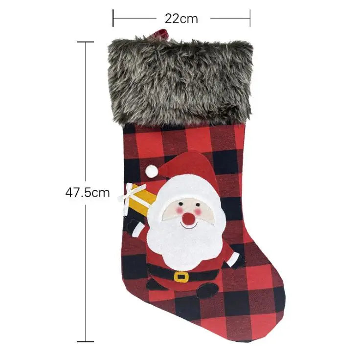 Christmas Stockings Plaid Socks Santa Claus Xmas Stocking Gift Bag Cute Christmas Tree Ornaments Party Christmas Decorations SN