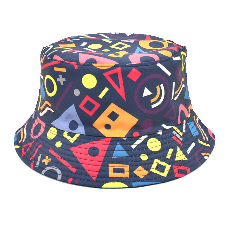 Men's And Women's Outdoor Double-sided Sunscreen Printed Fisherman Hat