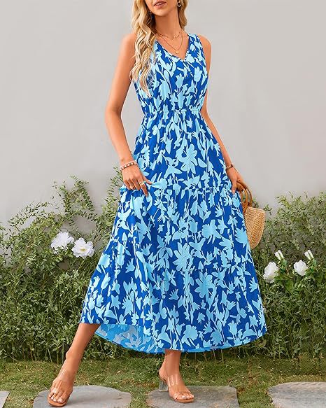 Women's V-neck Elastic Waist Printed Dress - MediaEclat.store
