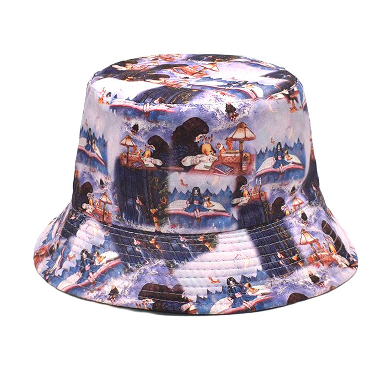 Men's And Women's Outdoor Double-sided Sunscreen Printed Fisherman Hat