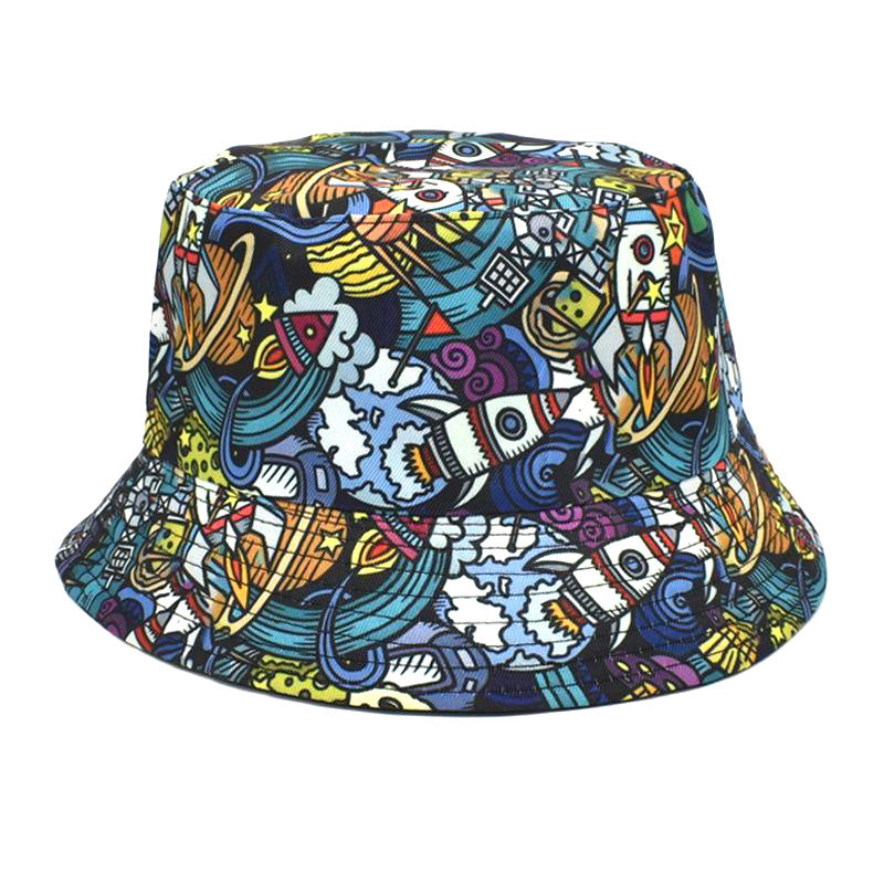 Men's And Women's Outdoor Double-sided Sunscreen Printed Fisherman Hat