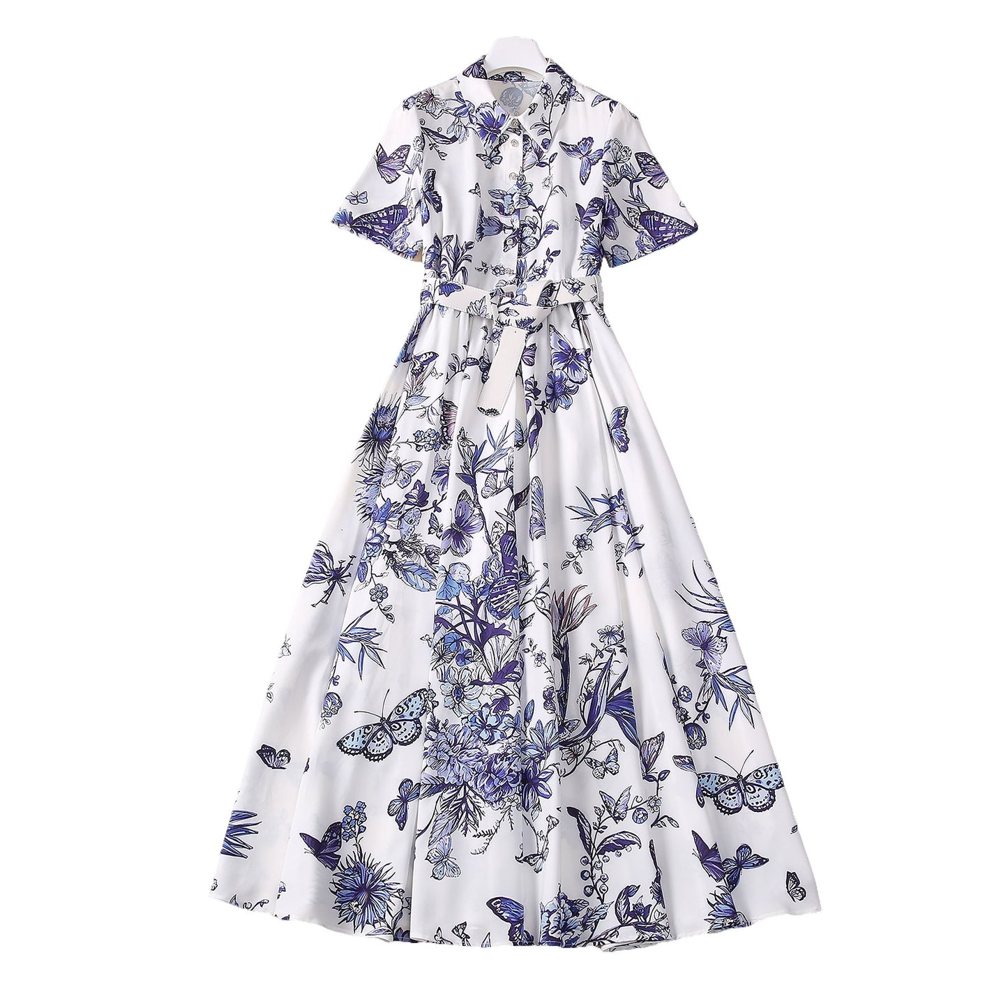 Four-sided Elastic Flower Butterfly Print Dress