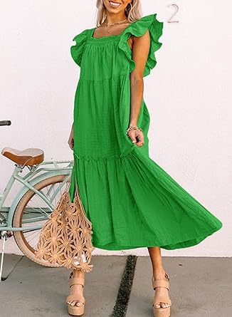 Women's Square Collar Off-the-shoulder Pleated Dress - MediaEclat.store