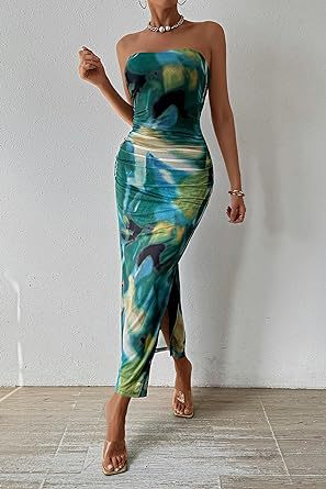 Women's Clothing Slit Hemline At Hem Sleeveless Printed Dress