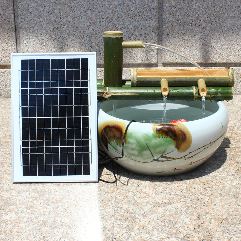 Bamboo Pipe Water Purifier Solar Water Pump Filter Water Pulp Circulating Bamboo Ornaments Courtyard Japanese Fish Tank Artificial Mountain Fish Farming