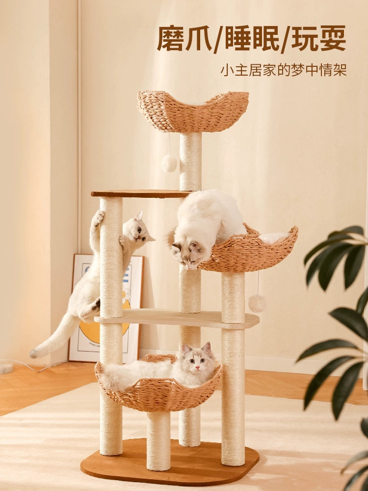 Cat Climbing Frame Cat Nest Cat Tree Integrated Sisal Cat Climber Column Ragdoll Cat Climber Scratch-Resistant Winter Cat For Home Solid Wood Cat Climber