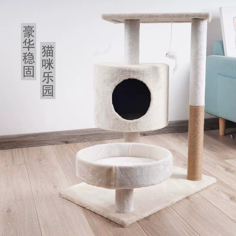 Cat Climber Cat Climbing Frame Cat Nest Cat Tree Integrated Solid Wood Cat Climbing Frame Small Cat Supplies Scratching Pole All Year Round Neutral