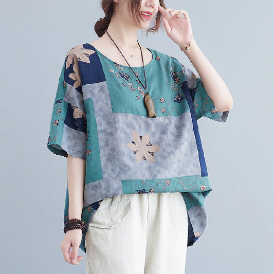 Ethnic Style Loose Round Neck Print Short Sleeve T-shirt - MediaEclat.store
