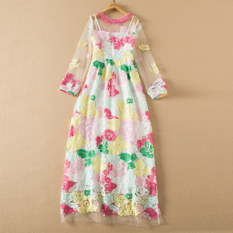 Exquisite Embroidery Floral Long Sleeve Dress
