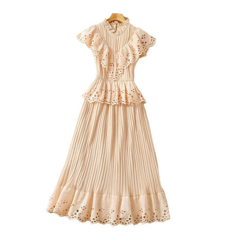 Heavy Industry Pleated Hollow Embroidered Ruffled Dress