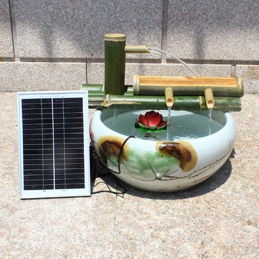 Bamboo Pipe Water Purifier Solar Water Pump Filter Water Pulp Circulating Bamboo Ornaments Courtyard Japanese Fish Tank Artificial Mountain Fish Farming