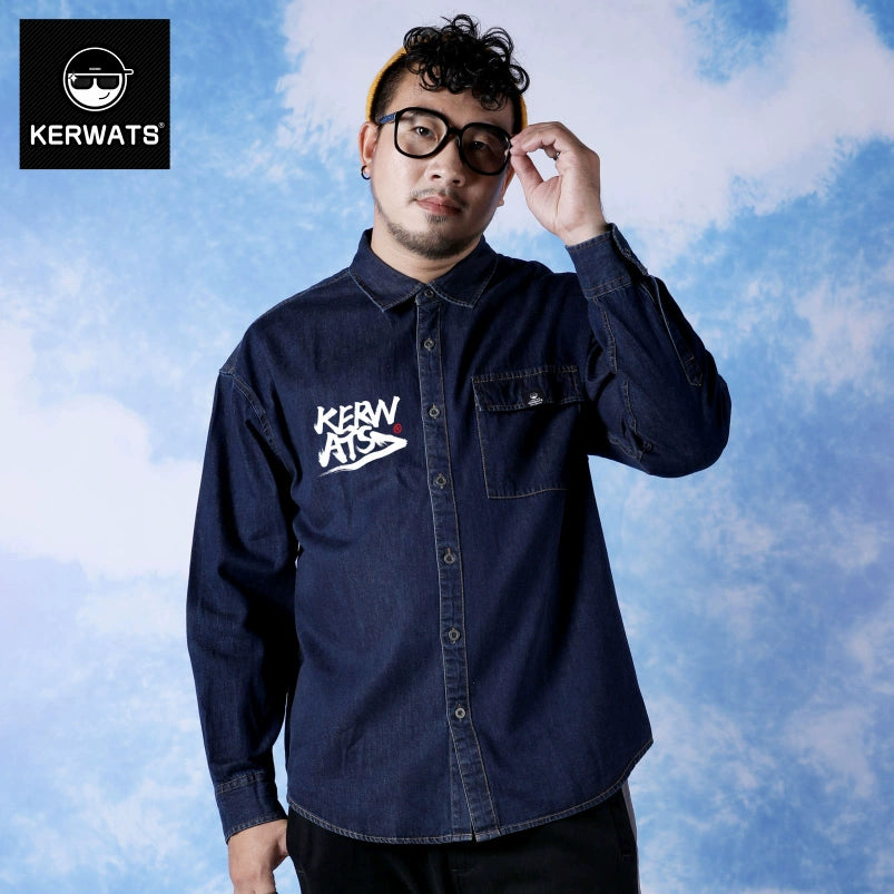 Kerwats Large Size Letters Loose Denim Shirt