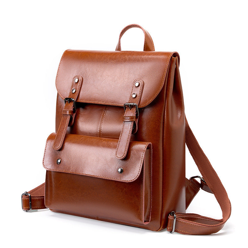 Leather Backpack Women's Wear-resistant Retro