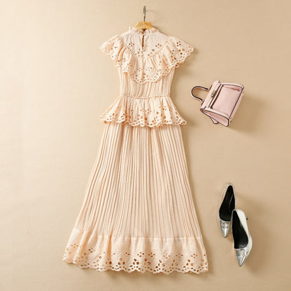 Heavy Industry Pleated Hollow Embroidered Ruffled Dress