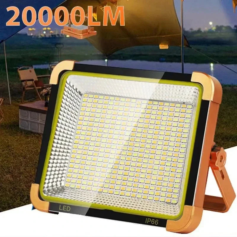 20000LM Spotlight USB Rechargeable LED Solar Flood Light Waterproof Strong Light Portable Camping Tent Lamp Work Repair Lighting