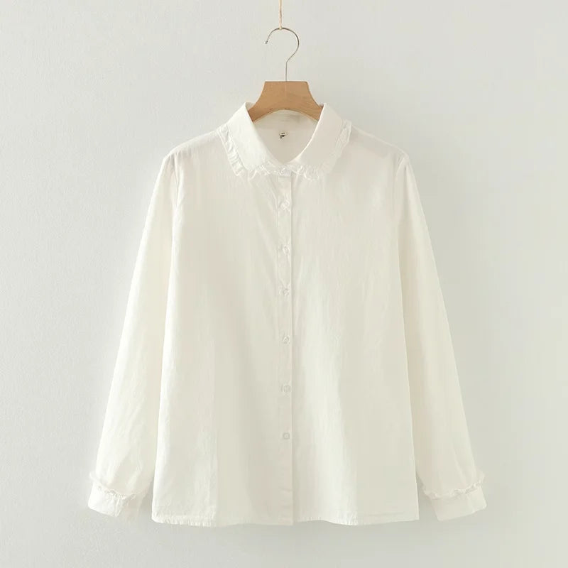 2025 Japanese school uniform kawaii peter pan collar white shirts and blouses 100% cotton long sleeve tops base shirts