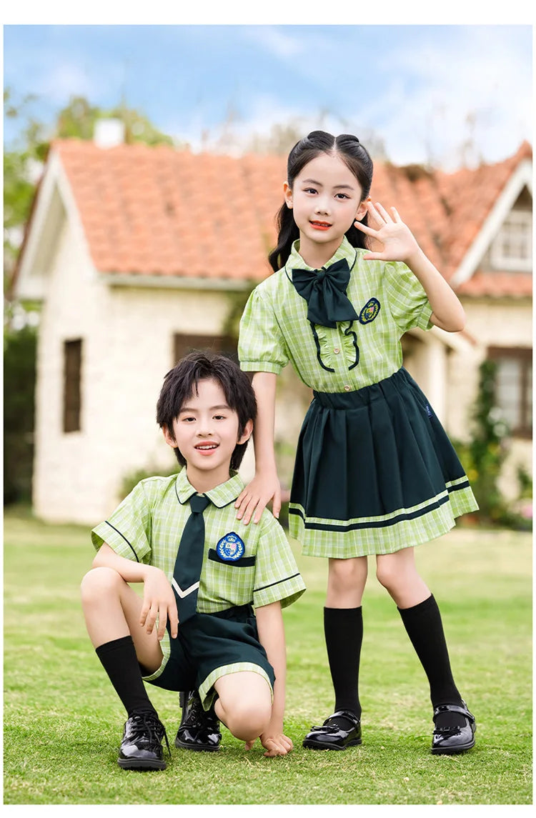 School Uniform Boy Girls Clothing Set Top And Bottom 2 Pieces Costume Suit Kids Child Stage Wear Performance Clothes Tracksuit