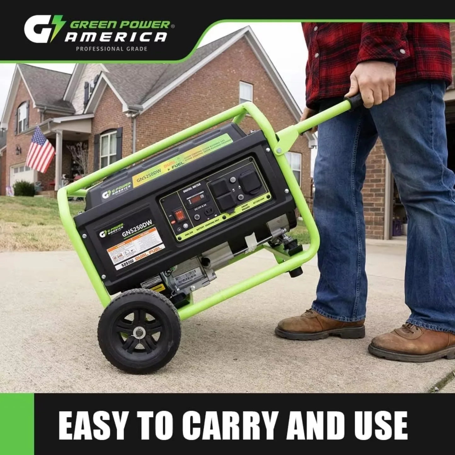 Dual Fuel Portable Generator 5250 Watt Gas or Propane Powered, Manual Recoil Start, 120v and 240v AC output, 12V-8.3A Charging