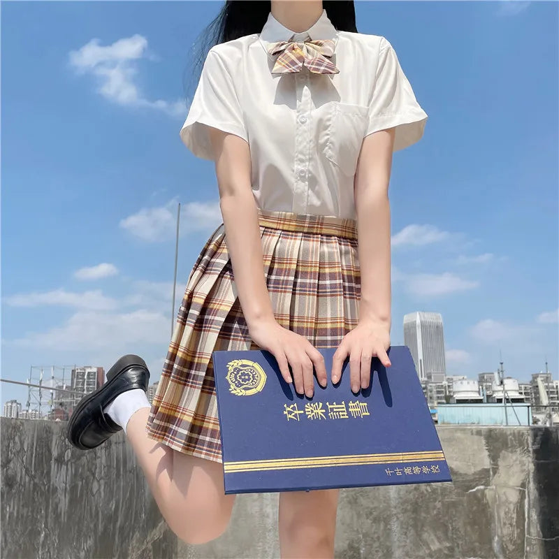 Japanese School Uniform Korean Student JK Seifuku Blouse Pleated Skirt Sailor Full Set Girl Plaid Skirt Pink Uniforms for Woman