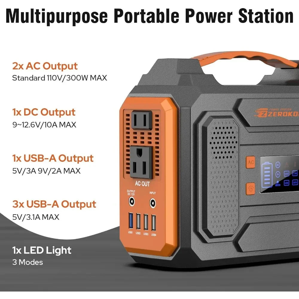 Portable Solar Generator, 300W Portable Power Station with Foldable 60W Solar Panel, for Home Use RV Outdoor Camping Adventure