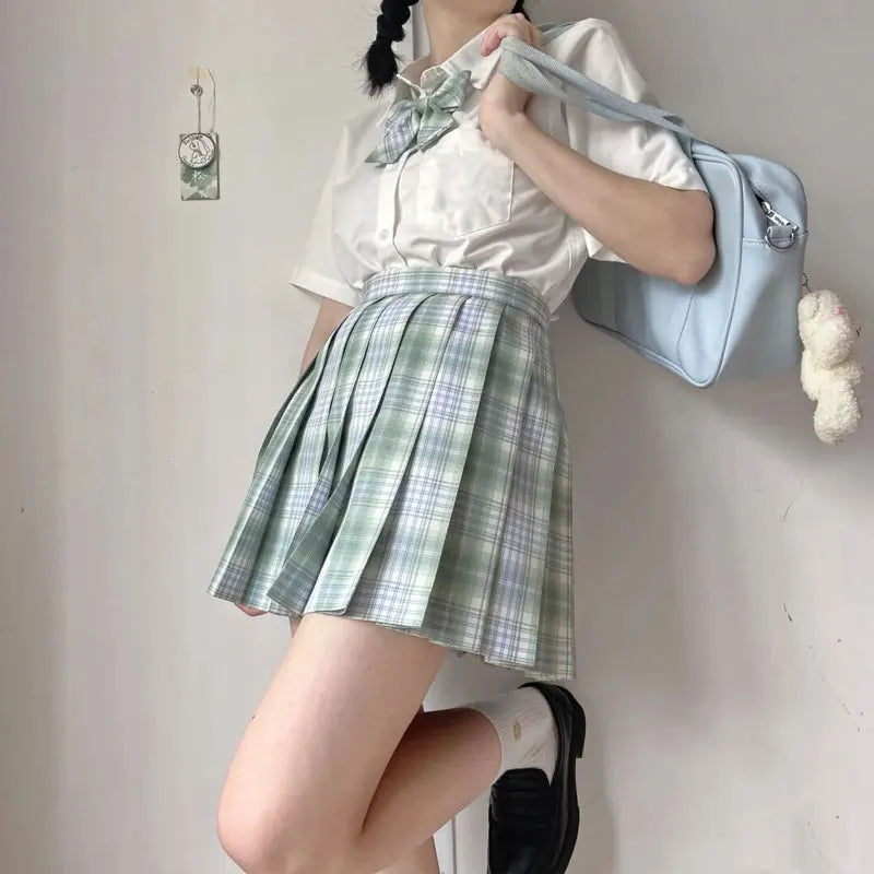 Japanese School Uniform Korean Student JK Seifuku Blouse Pleated Skirt Sailor Full Set Girl Plaid Skirt Pink Uniforms for Woman
