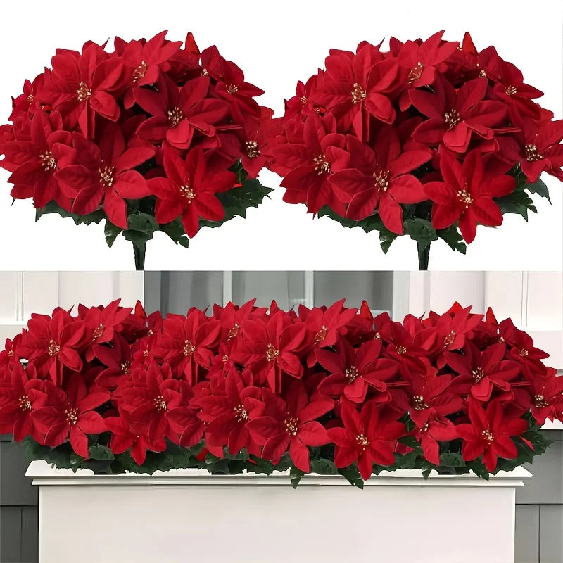 4pcs Artificial Red Poinsettia Flowers, Christmas Decorations for Home, Table Centerpieces, Wedding Decor, Christmas Tree