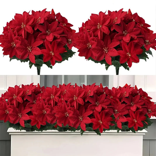 4pcs Artificial Red Poinsettia Flowers, Christmas Decorations for Home, Table Centerpieces, Wedding Decor, Christmas Tree