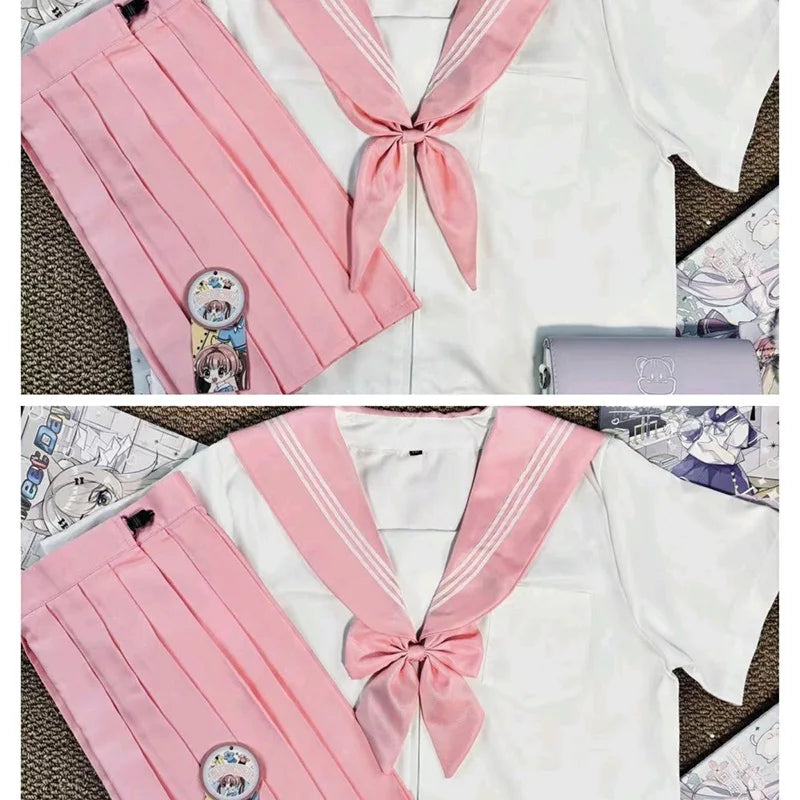 New Japanese School Uniform Girl Jk Suit Sexy Spring and Autumn Navy Pink Tie Cosplay Sailor Uniform Middle School Clothing