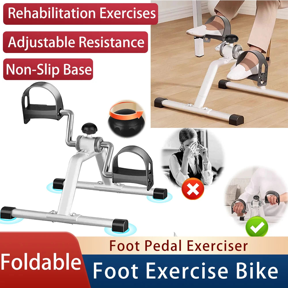 Mini Foldable Foot Pedal Exerciser with Adjustable Resistance Arm Leg Exercise Bike Stationary Exercise Bike for Home Exercise