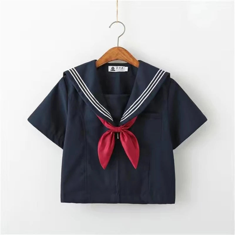 Basic style Japanese School Uniform College High School Girls Student Uniforms Sailor Suit White Tops Pleated Skirt Plus XXXXXL