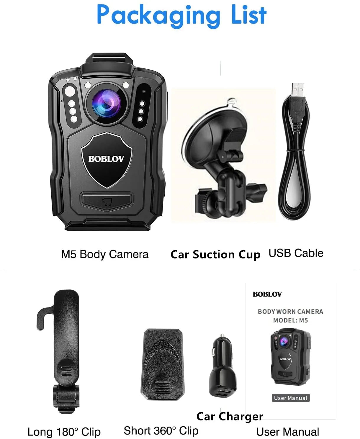 BOBLOV M5 Police Body Cam GPS Recorder 1440P Body Mounted Cam 128G Bodycam Night Vision IP67 Dashcam 4200mAh Battery Body Camera