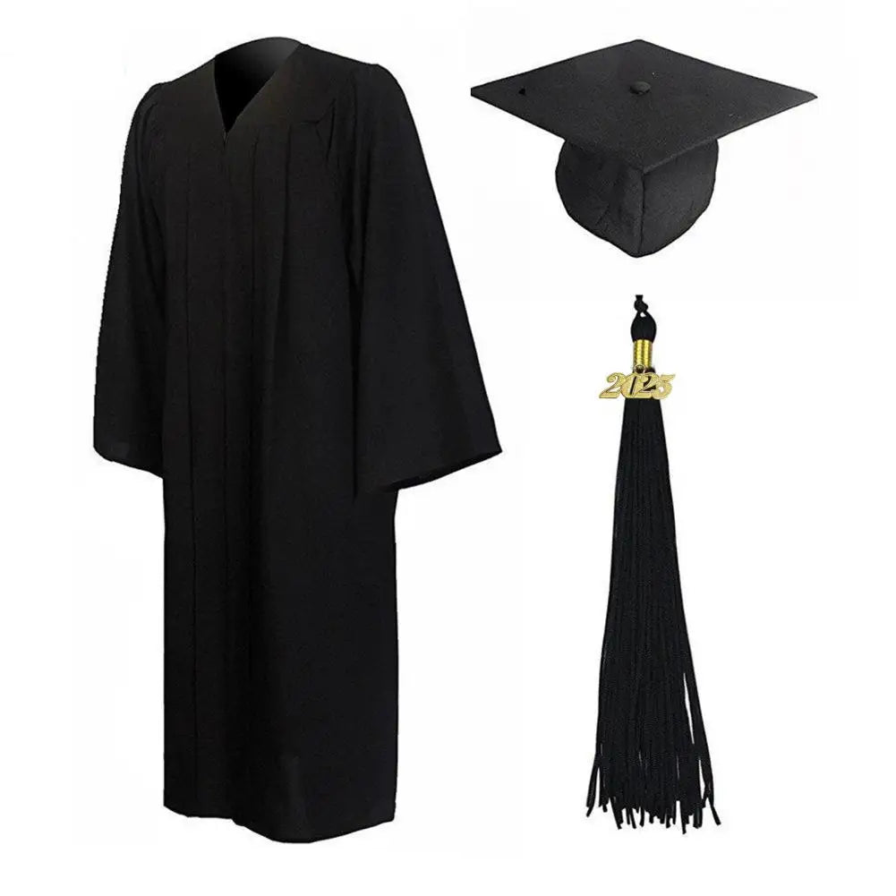 Bachelor Uniform with Hat V Neck Knee Length Long Sleeve Hidden Button Student Graduation Robe Doctor Master Graduation Clothes