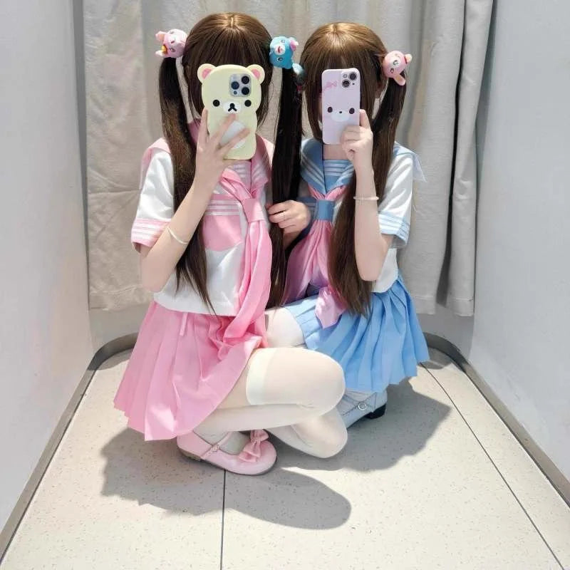 New Japanese School Uniform Girl Jk Suit Sexy Spring and Autumn Navy Pink Tie Cosplay Sailor Uniform Middle School Clothing