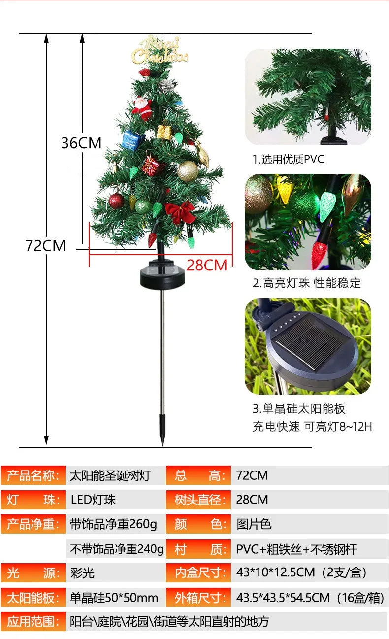 Solar Christmas Tree LED Light Outdoor Decorative Lawn Garden Pathway Landscape Lighting Festive Holiday Decor