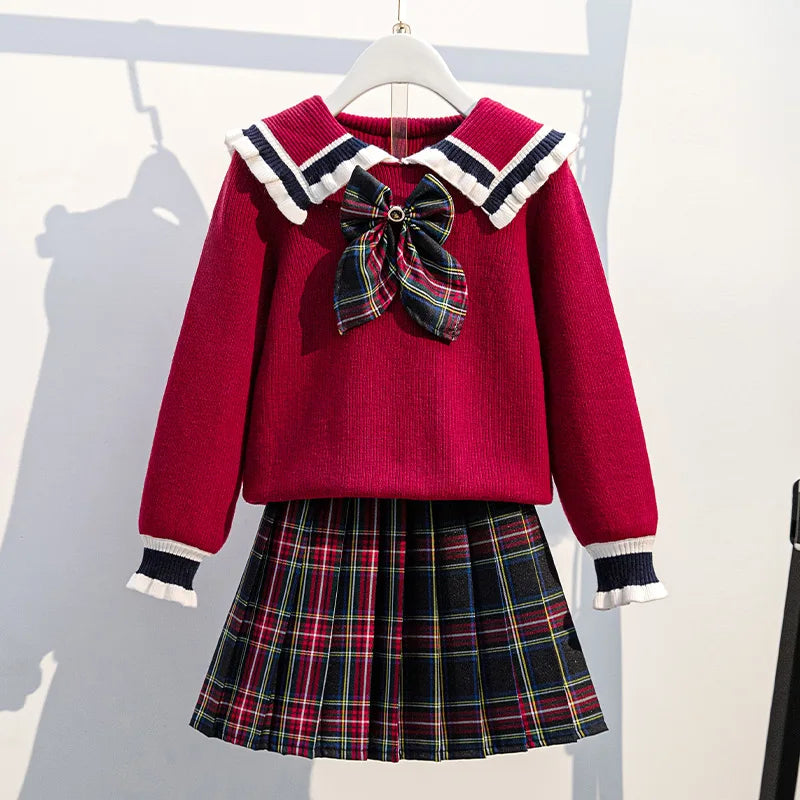School Uniform for Teens School Uniform for Girls Children Costume Kids Suit Preppy Sweater Skirt Clothes for Girls 12 13 14