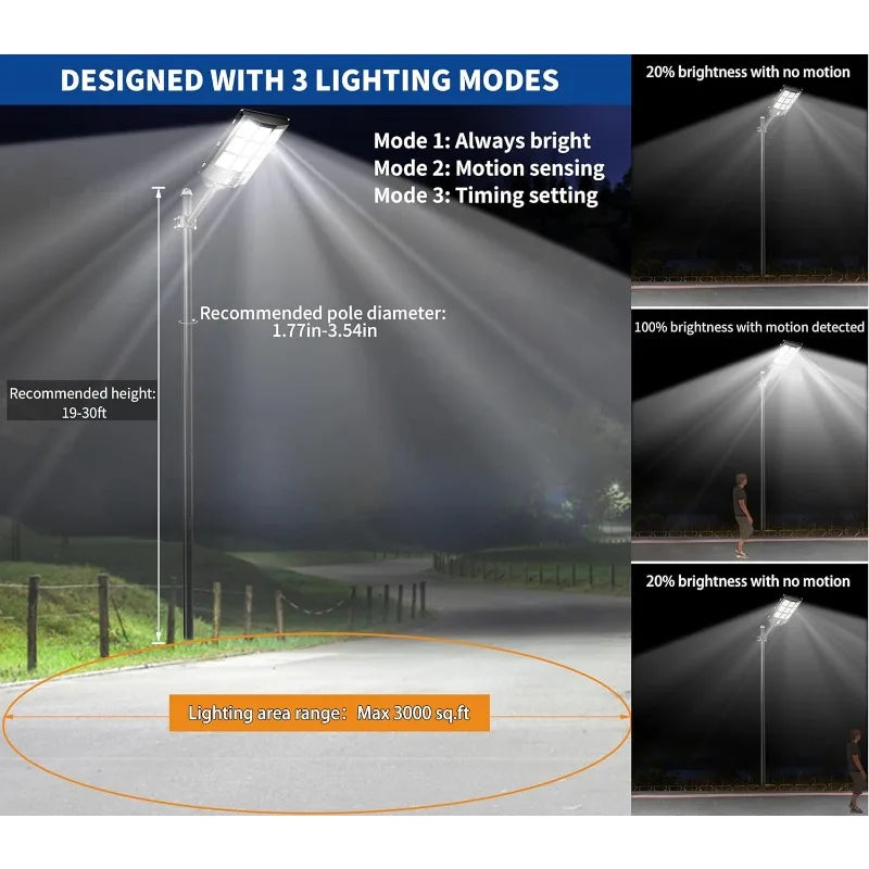 2000W Solar Street Lights Outdoor, 280000LM Commercial Parking Lot Light Dusk to Dawn, 6500K Solar Security Flood Motion Sensor