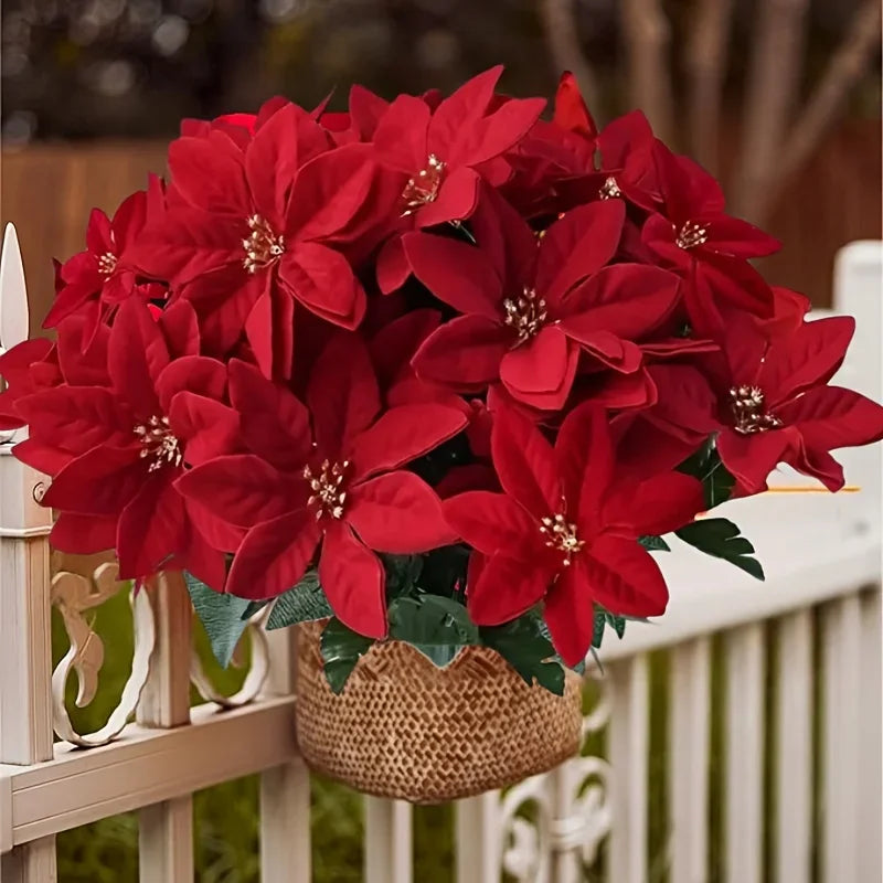 4pcs Artificial Red Poinsettia Flowers, Christmas Decorations for Home, Table Centerpieces, Wedding Decor, Christmas Tree