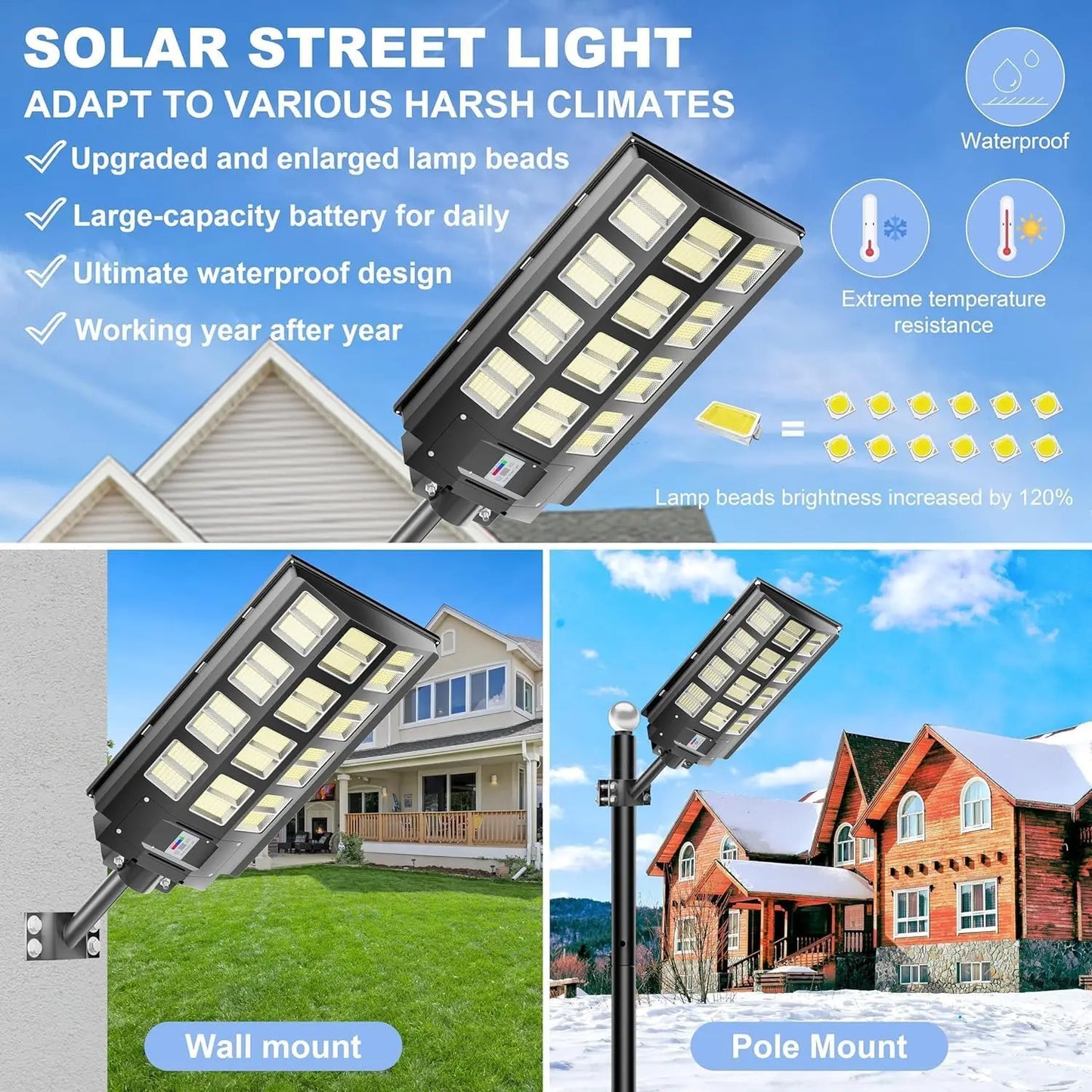 Lights Outdoor Waterproof, 240000LM 7000K Solar Powered Street Light,Dusk to Dawn