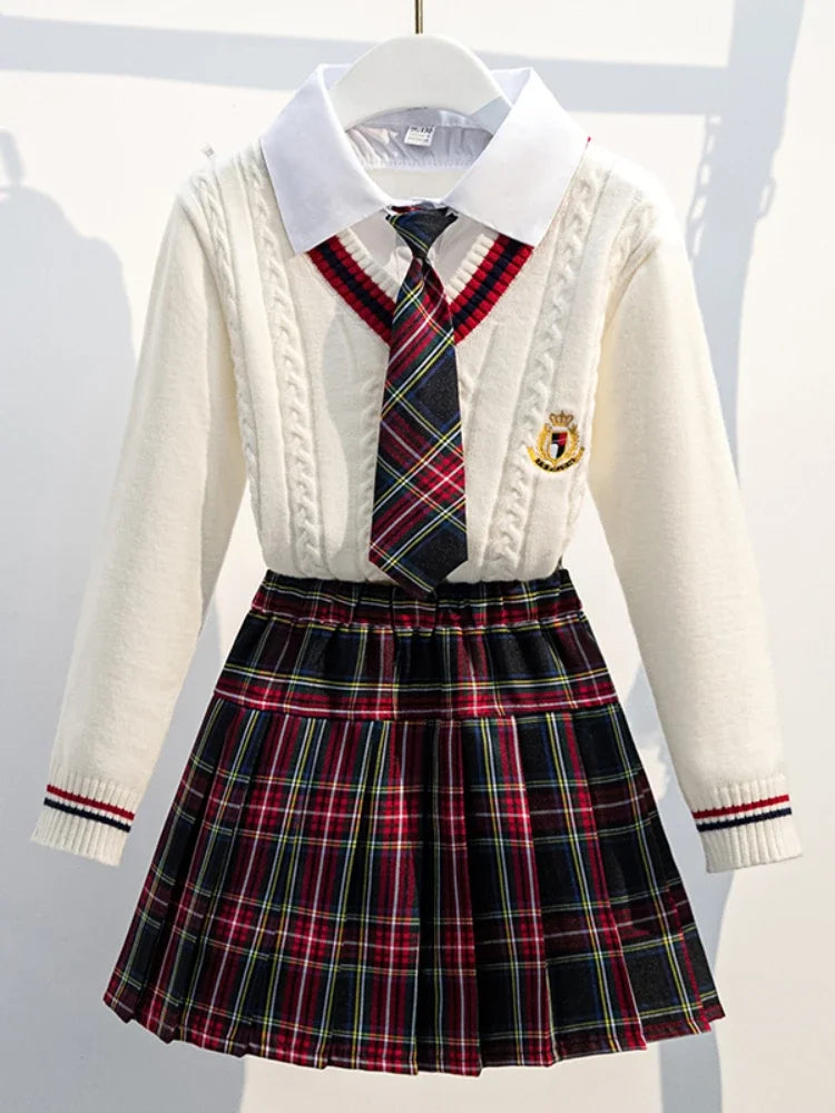 School Uniform for Teens School Uniform for Girls Children Costume Kids Suit Preppy Sweater Skirt Clothes for Girls 12 13 14