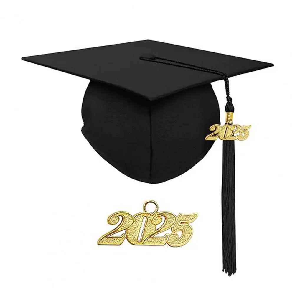 Bachelor Uniform with Hat V Neck Knee Length Long Sleeve Hidden Button Student Graduation Robe Doctor Master Graduation Clothes