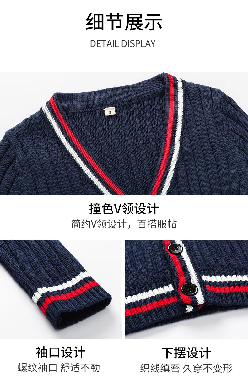 Child School Uniform outfits Navy Sweater cardigan+shirt+pants (dress)+tie 4pcs Boys girls JK clothes Suit Kid Student Class Set