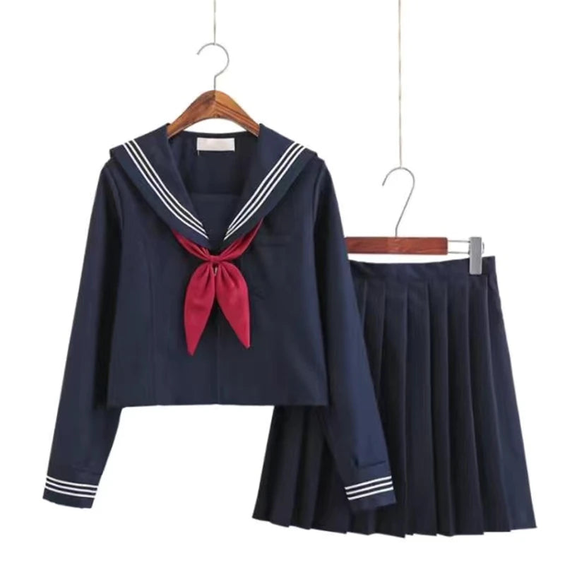 Basic style Japanese School Uniform College High School Girls Student Uniforms Sailor Suit White Tops Pleated Skirt Plus XXXXXL