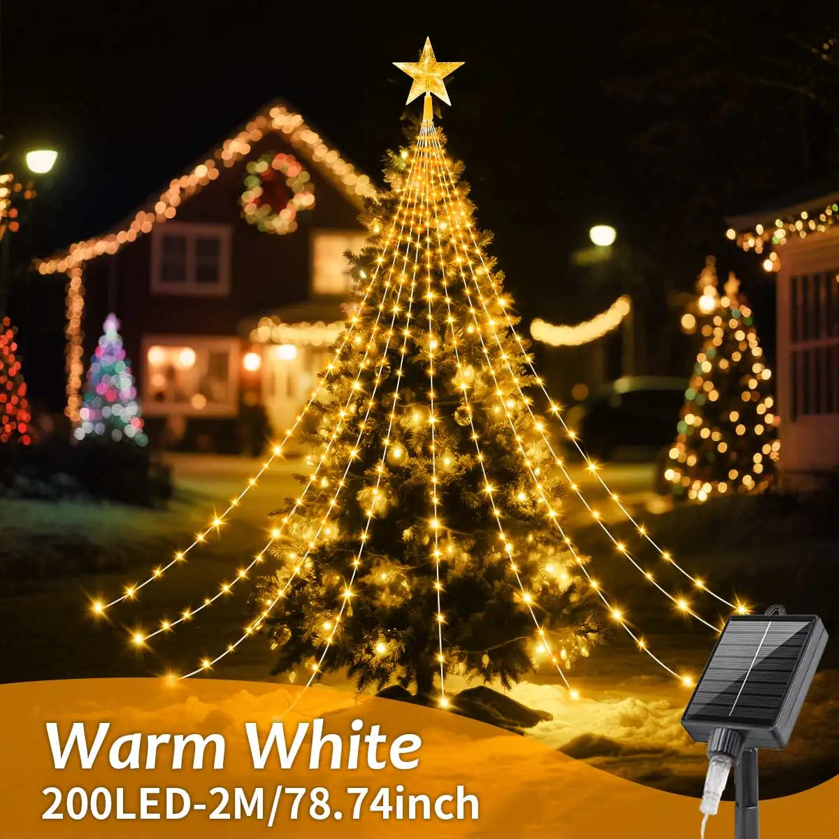 Solar Christmas Decoration Star String Lights 2/3M 8 Modes Waterfall Christmas Tree Fairy Lights for Outdoor Wedding Holiday