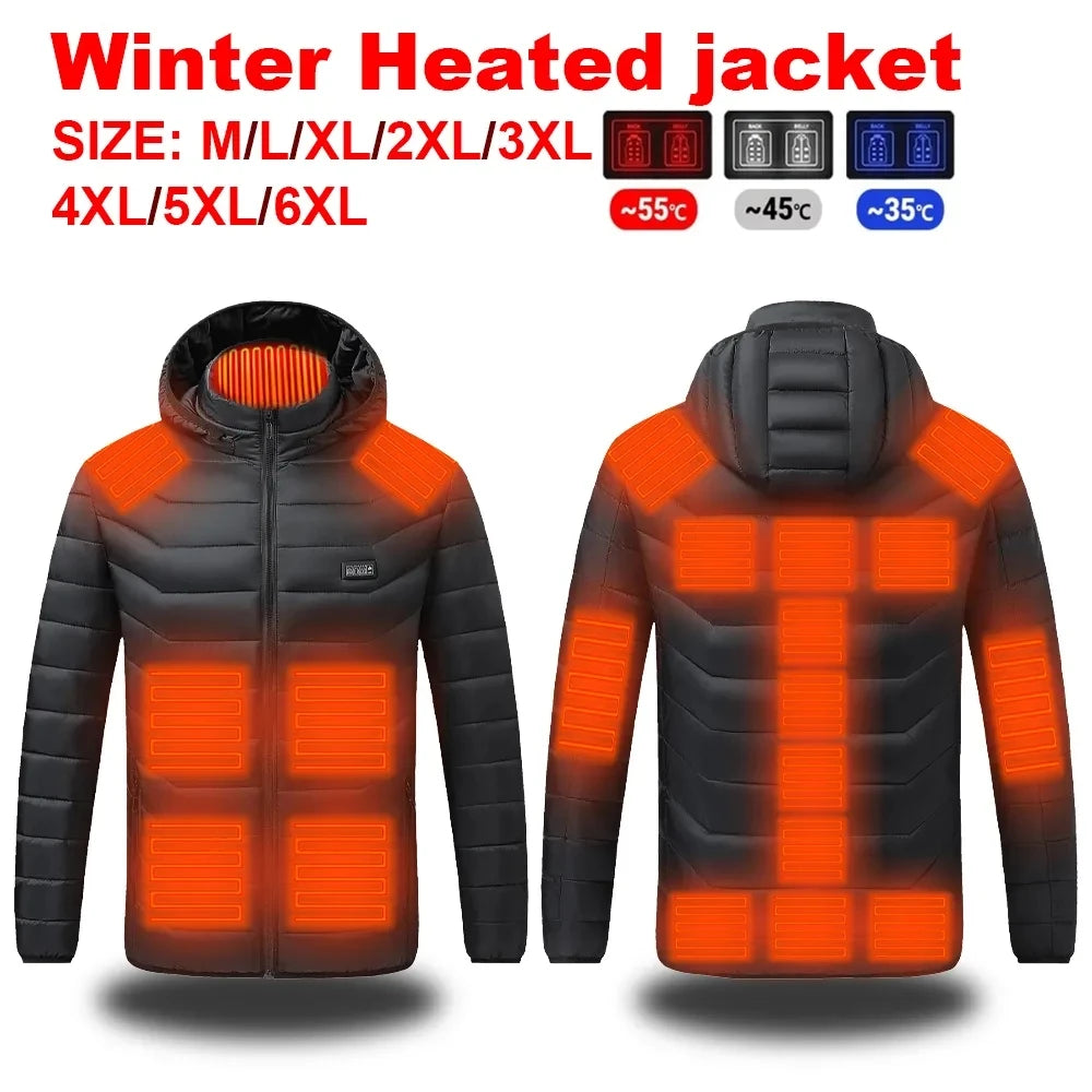 Heated Jacket, USB Intelligent Dual Control Switch 9-19 Zone Heated Jacket, Men's Women's Warm Cotton Jacket with Removable Hood