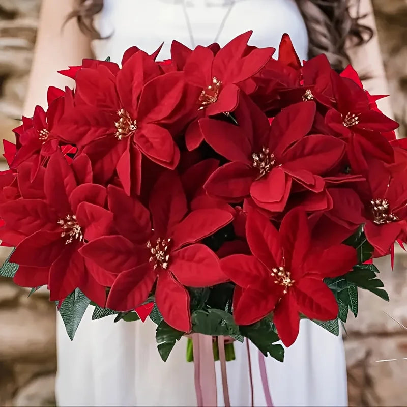 4pcs Artificial Red Poinsettia Flowers, Christmas Decorations for Home, Table Centerpieces, Wedding Decor, Christmas Tree