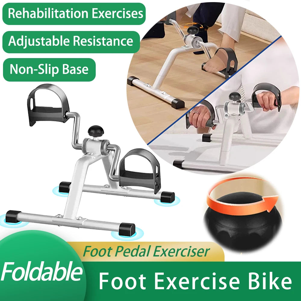 Mini Foldable Foot Pedal Exerciser with Adjustable Resistance Arm Leg Exercise Bike Stationary Exercise Bike for Home Exercise