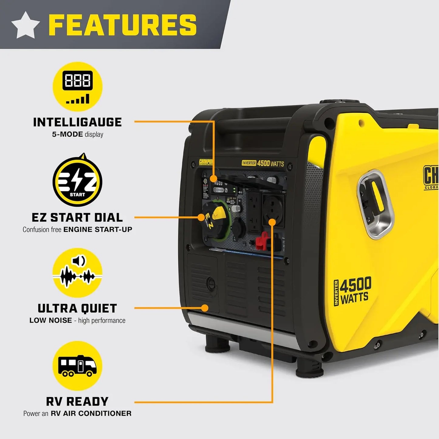 4500-Watt RV Ready Portable Inverter Generator with Quiet Technology and CO Shield