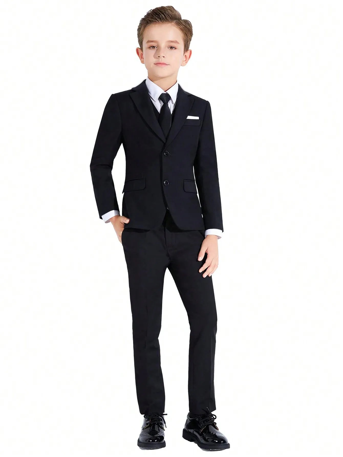 4pcs/set Boys' Suit Set With Pants, Vest, Tie And Jacket School Uniforms
